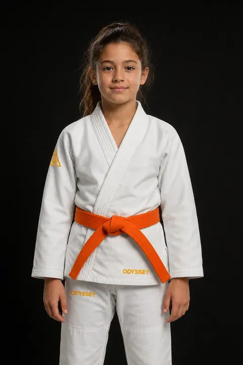 Kimono de BJJ blanco Odyssey para niños, vista frontal