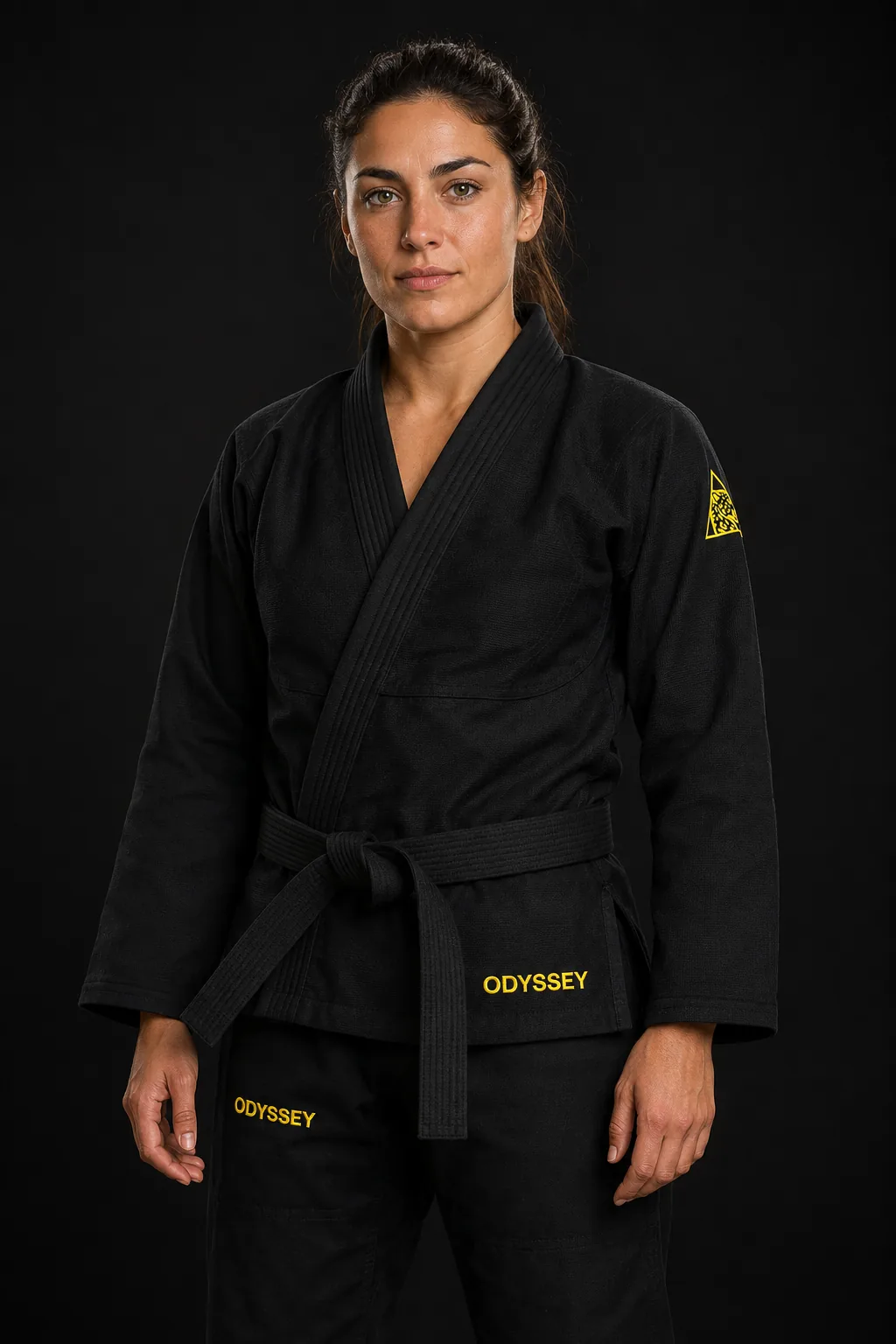 Kimono de BJJ negro Odyssey para adulto, vista frontal